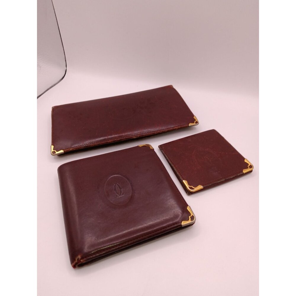 Vintage Cartier Bordeau Leather Wallet Card Holder, Rare Coin Pouch, & Long Wal